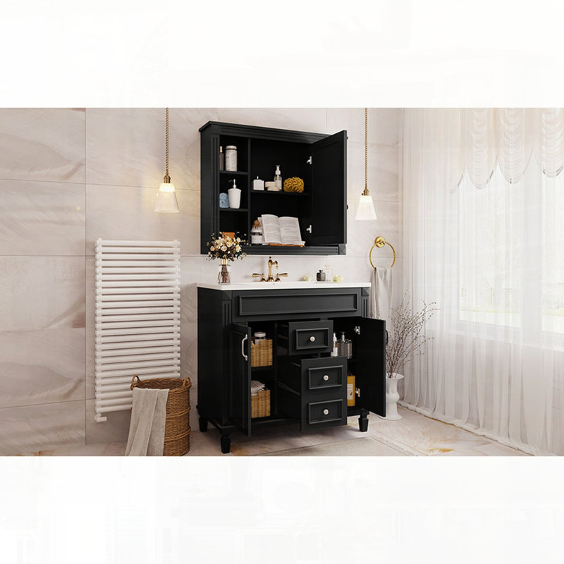 Meuble-lavabo moderne avec miroir de rangement et miroir, Noir