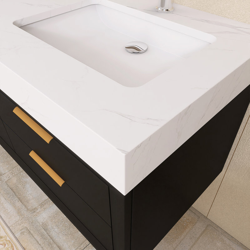 Meuble-lavabo double 60 po avec comptoir en marbre 60 po, Noir