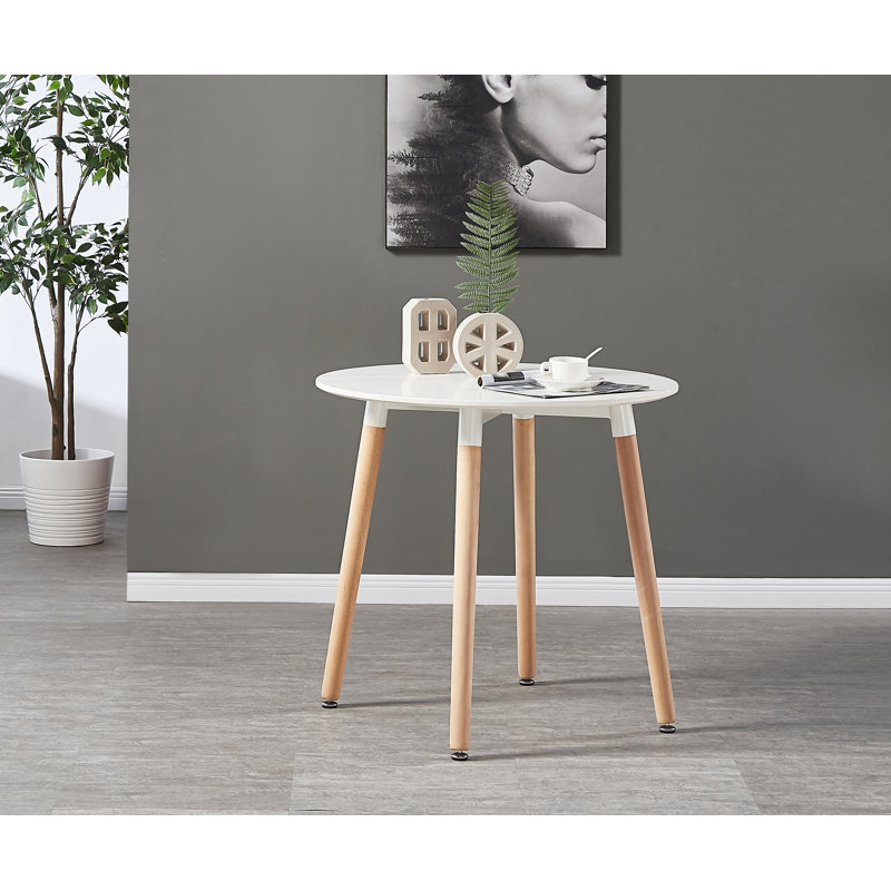 Todmorden 2 Person Dining set - a Round Plastic Dining Table with Wooden Legs and a Set of 2 Faux Leather Cushion Padded Dining Chairs for Dining Room - Modern Dining Table Set
