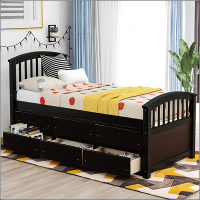 Twin Size Platform Storage Bed With 6 Drawers