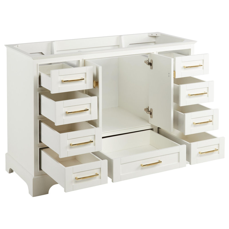 Quen 48" Freestanding Single Basin Vanity Set with Cabinet, Vanity Top, 8" Widespread, Soft White, Feathered White Quartz