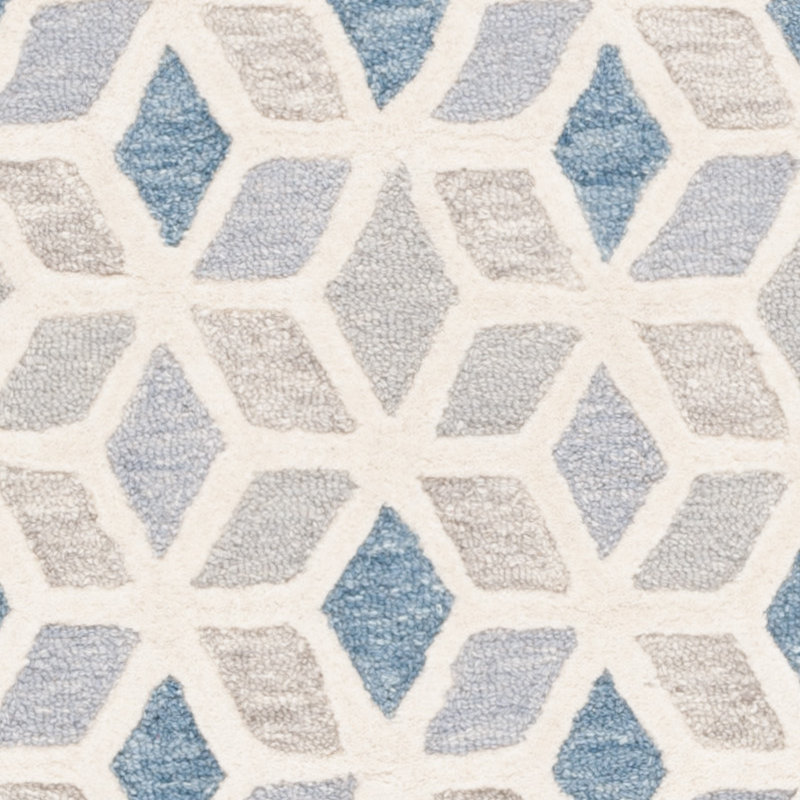 Ebony Hand Tufted Wool/Cotton Geometric Rug in Ivory/Blue, Round 6'