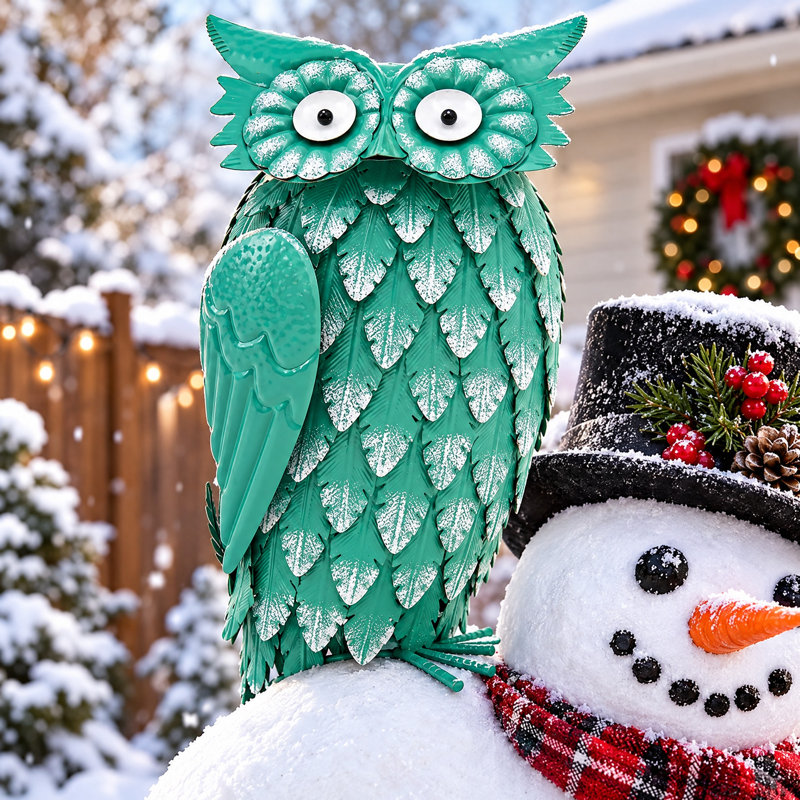 14" Handcrafted Owl Statue Metal Yard Art for Garden Patio, Balcony, Home Tabletop Decor