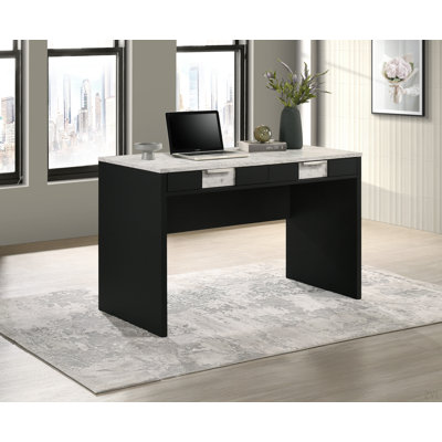 1Pc Rustic Contemporary Desk Elegance Base Storage Two Drawers Wooden Home Office Furniture by 17 Stories