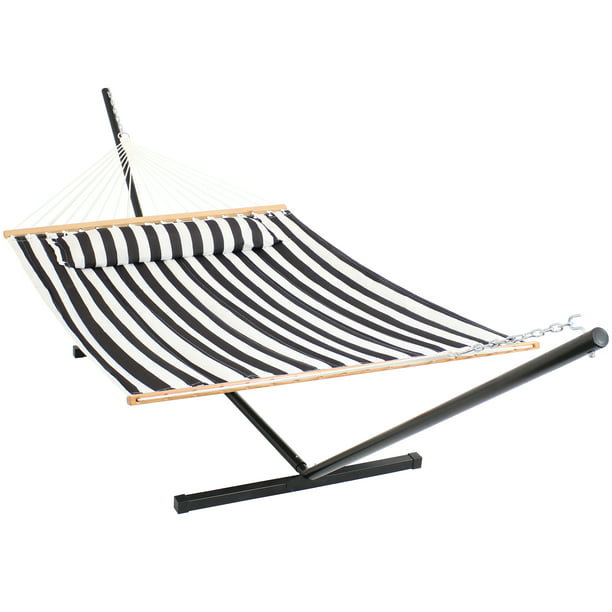 Hamac de bar en polyester matelassé pour 2 personnes avec support Mullin - noir / blanc, Noir / blanc