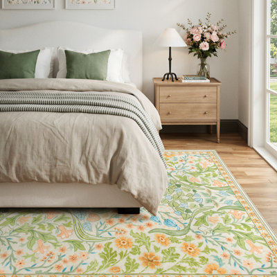 Kaldi Floral Washable Area Rug – Intricate Nature-Inspired Design, Non-Slip Soft Floor Mat for Living Room, Bedroom, and Entryway