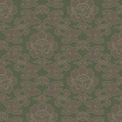 Silken Poppy - Hunstman Green Wallpaper