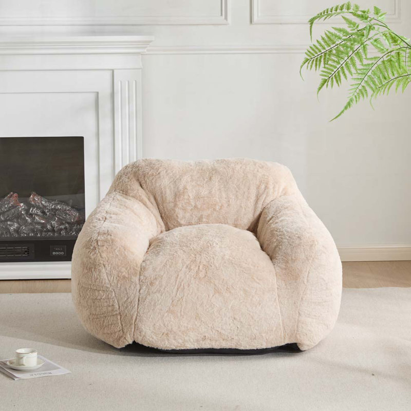 Fauteuil à billes Accent, Fausse fourrure beige, H 25,5 po x l 40 po x P 38 po