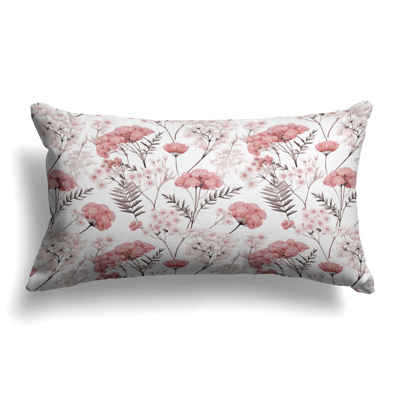 Cherry Blossom Charm  Rectangular Throw Pillow, White/Pink