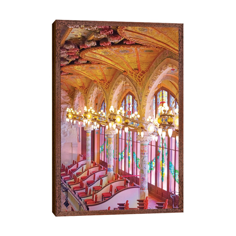 Palau De La Musica Barcelona 1 Piece Wall Art on Canvas, 66.04cm H x 45.72cm W x 3.81cm D, Classic Brown Wood Framed