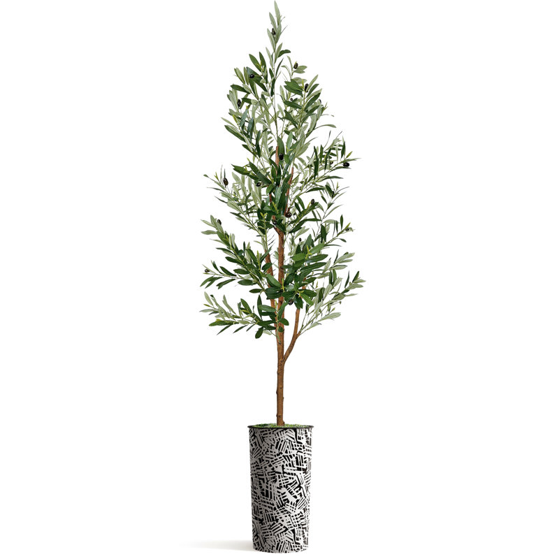 Arbre artificiel dans un pot de fleurs moderne, décoration d'arbre en soie d'olivier artificiel (pot et arbre)