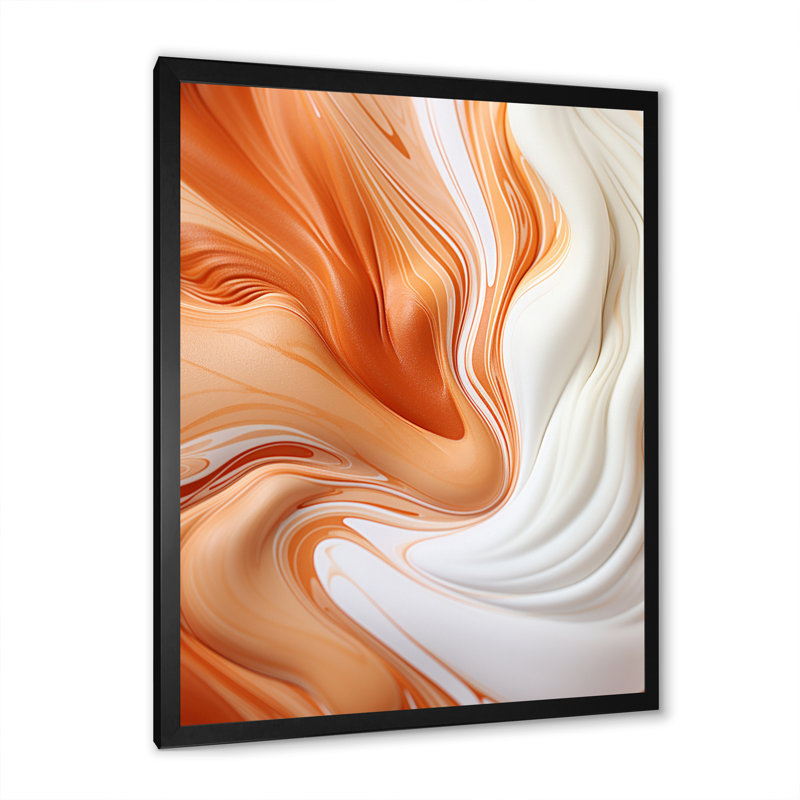 «Orange» et «Paint Waves» - Art mural abstrait à l'encre liquide, Cadre simple noir, H 32 po x l 24 po x P 1 po