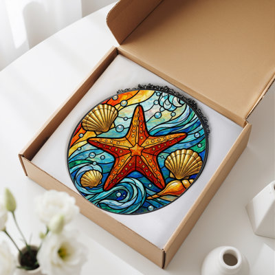 Panneau de vitrail en verre coloré 7,8 po H Starfish