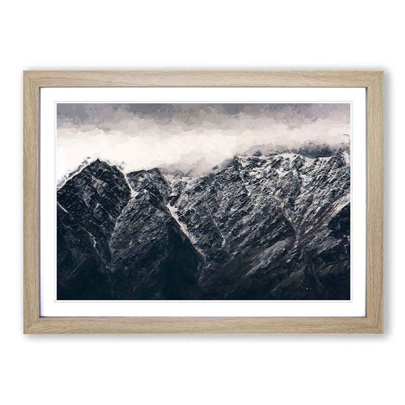 Mountains Reaching the Clouds in Abstract - Picture Frame Graphic Art Print, Oak Framed, 36cm H x 48cm W x 2cm D