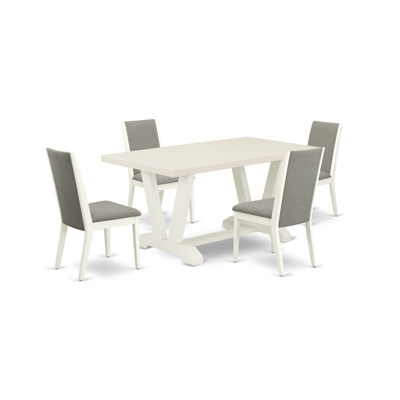 L'ensemble de table de salle à manger 5 pièces contient une table de cuisine en lin blanc cassé (blanc cassé) et 4 chaises de salle à manger en tissu de lin shitake à haut dossier - Lin brossé blanc.