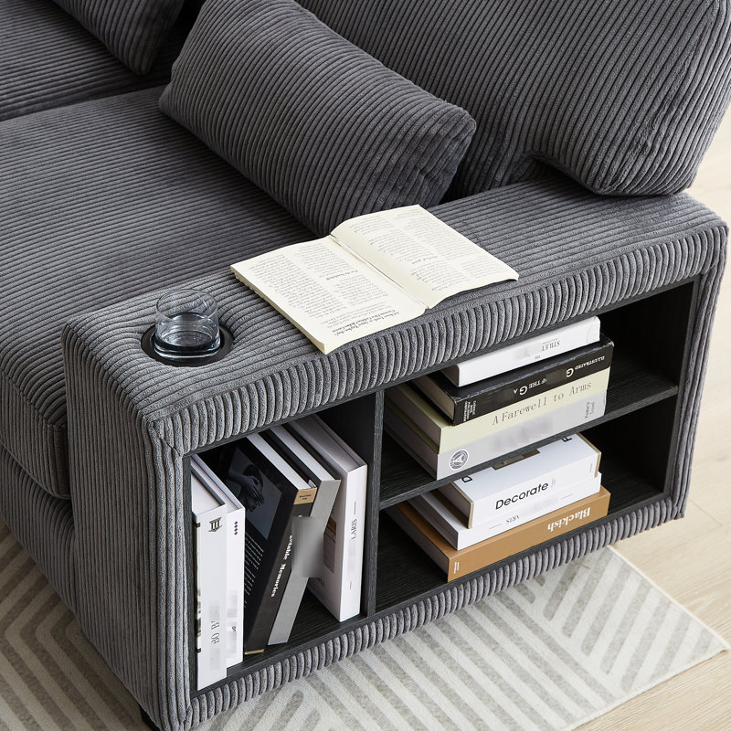 Canapé modulaire en velours côtelé gris avec porte-gobelet et rangement, pour salon, chambre à coucher, salle de projection
