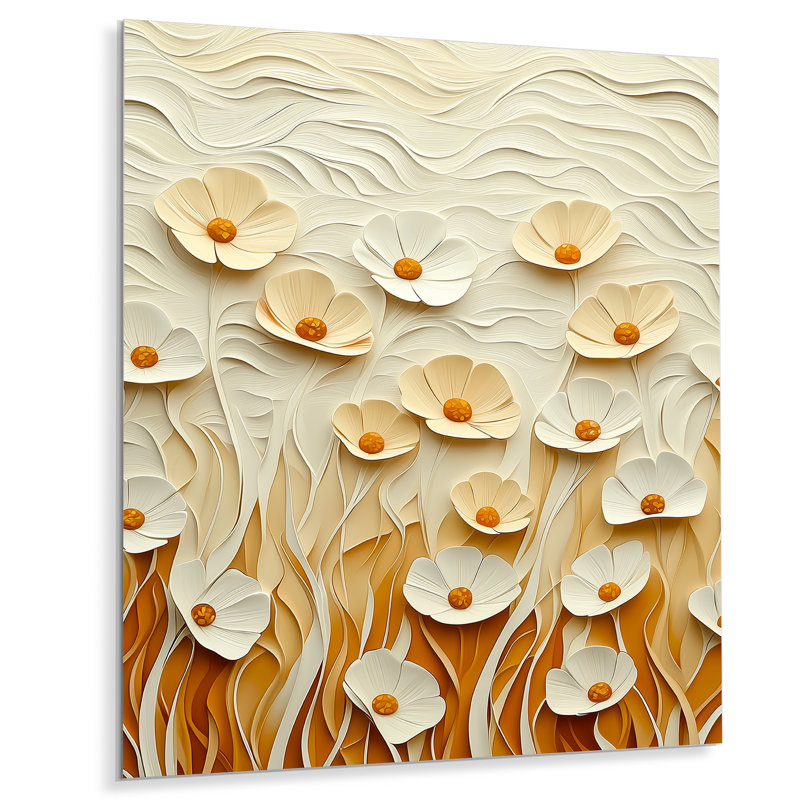 Minimal Cream Buttercup Field IV - Buttercups Metal Wall Decor, Traditional Metal Print, 32" H x 24" W x 0.84" D