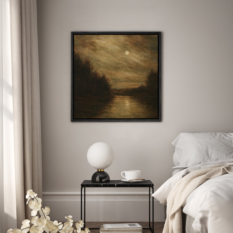 Art mural sur toile encadré - Paysage abstrait au clair de lune, impressions murales pour chambre à coucher - 16 po x 16 po