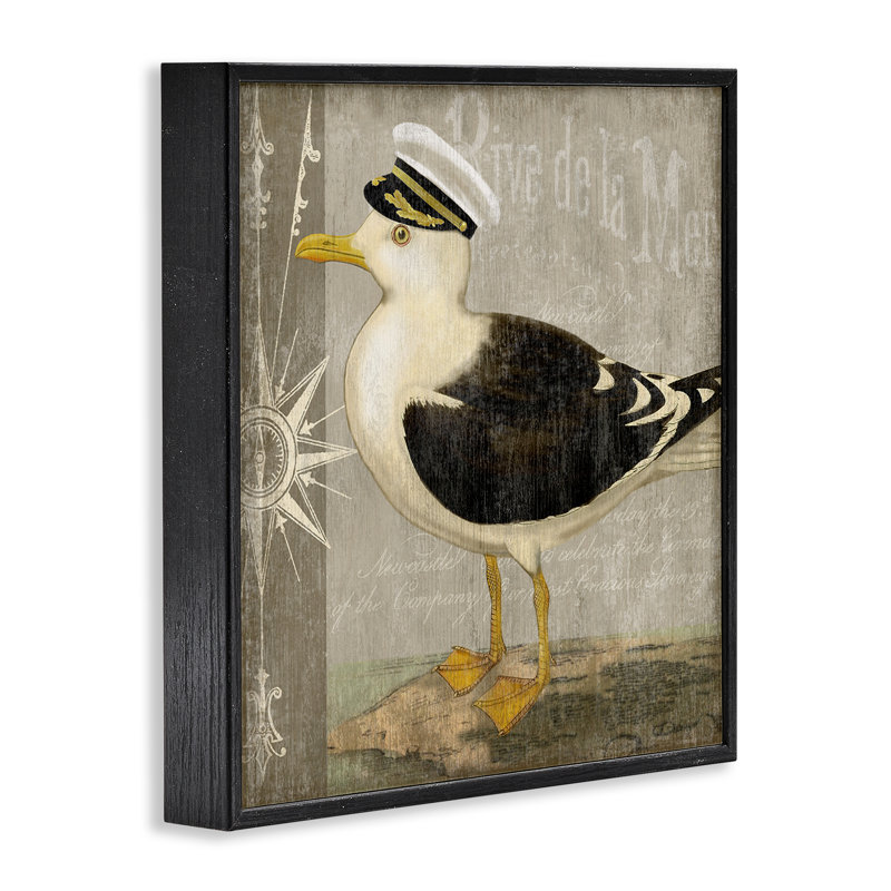 Petite mouette maritime, estampe numérique, conception de Suzanne Nicoll, Giclée noire de minuit encadrée, H 24 po x l 24 po