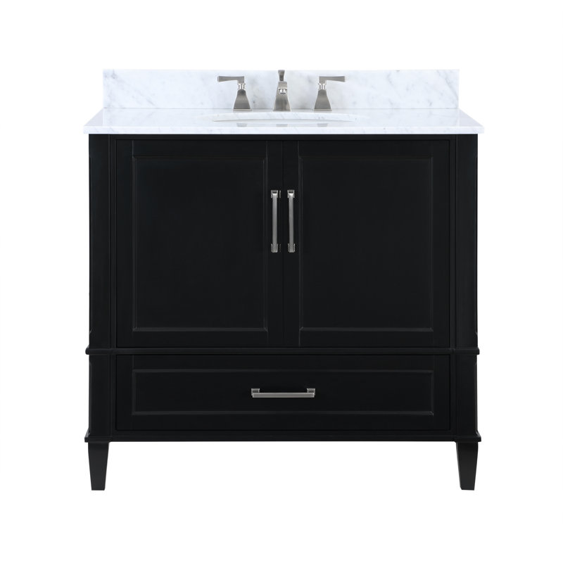 Montauk 36'' W Single Vanity, White Granite, Midnight Black