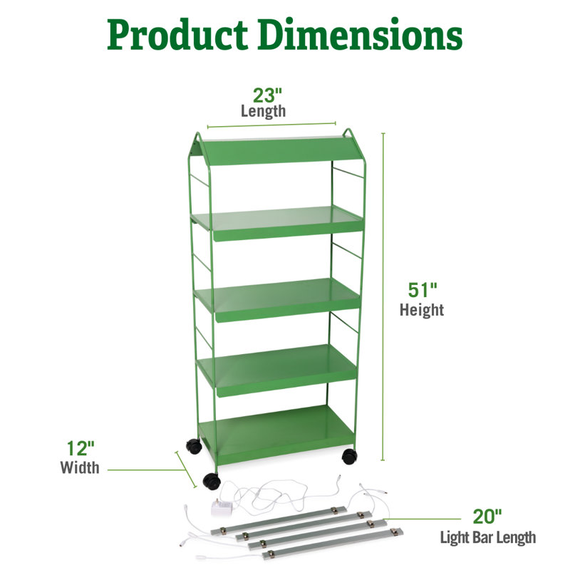 Green Powder Coated Steel 4-Tier LED Grow Light Plant Stand