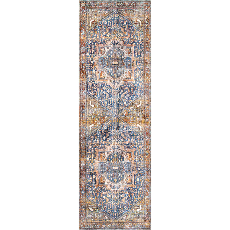 Windmere Traditional Oriental Medallion Rust/Brick/Navy Area Rug, Runner 2' x 6'