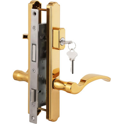 Système de porte de patio à charnière House Guard rempli de serrure à mortaiser à poignée levier pour le remplacement de la porte moustiquaire / pare-tempête, pour porte d'entrée à charnière gauche et droite (laiton)