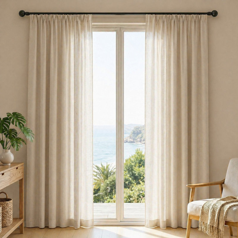  Rideaux semi-transparents en lin blanc cassé avec passe-tringle - Texture élégante pour le décor de la chambre à coucher et de la ferme