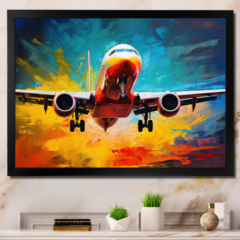 Avion énergique de départ sur toile, H 34 po x l 44 po x P 1,5 po, Cadre photo noir