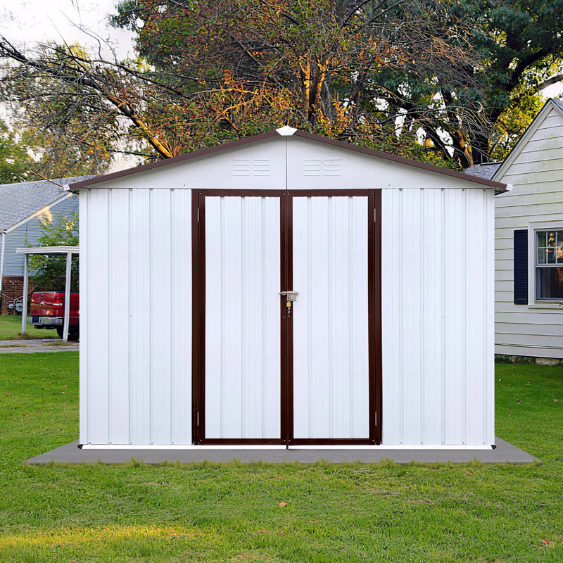 Metal Garden Sheds 12Ftx10ft Outdoor Storage Sheds, 79.9" H x 121.2" W x 147.6" D, White/Orange