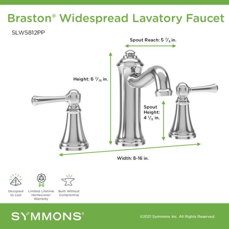 Braston Widespread Two-Handle Bathroom Faucet with Push Pop Drain Assembly, Polished Chrome