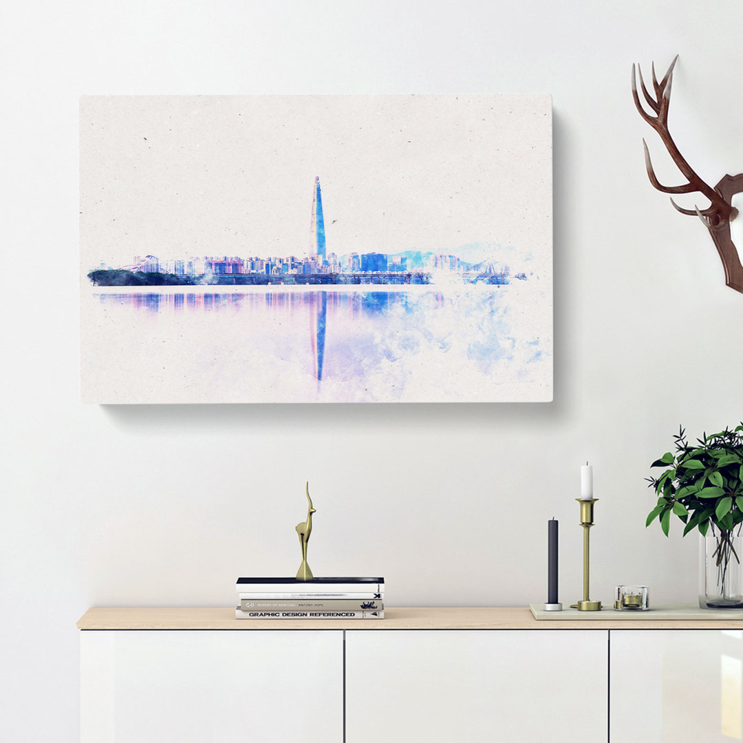 Seoul Skyline in South Korea Watercolour - Wrapped Canvas