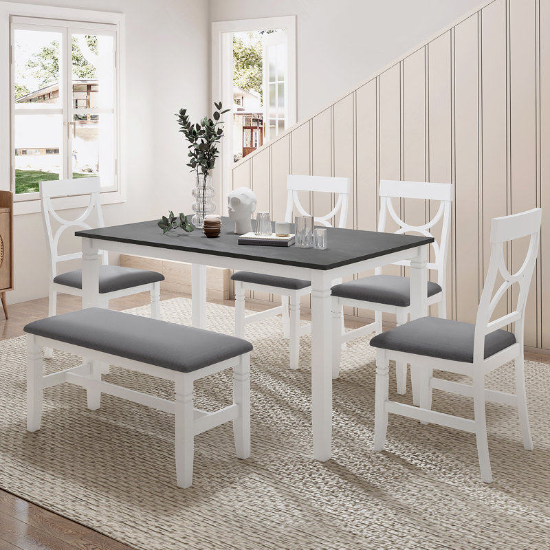 Ensemble de table de salle à manger en bois 6 pièces avec banc rembourré