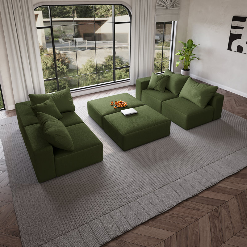 Canapé surdimensionné rembourré avec oreillers, Chenille vert olive