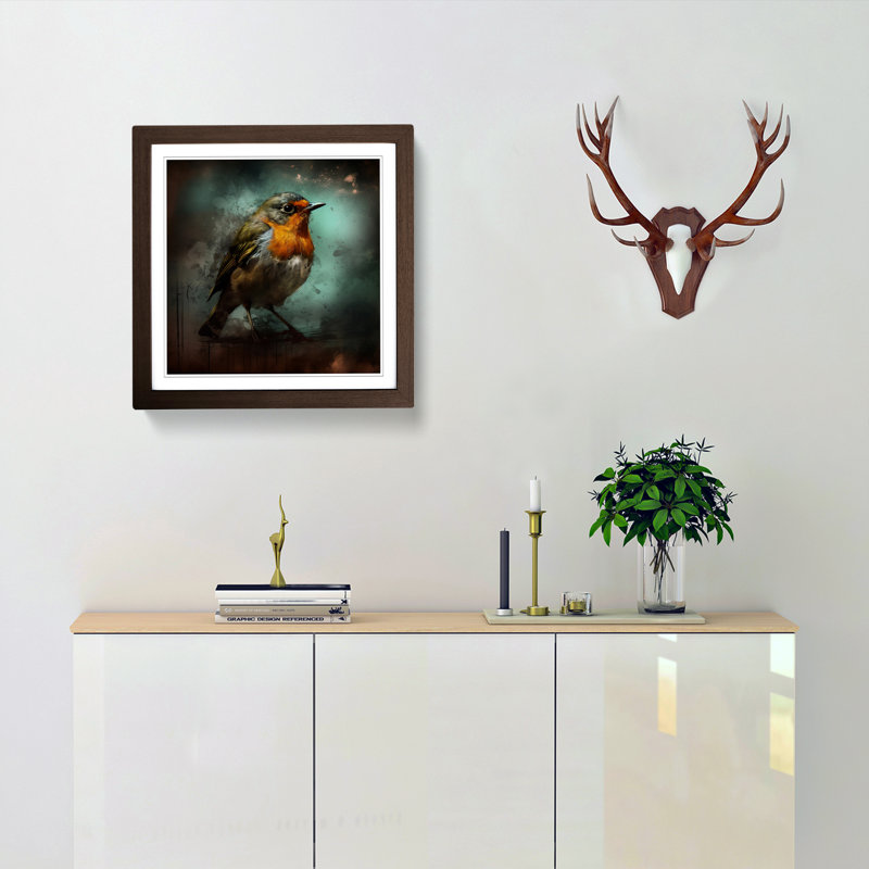 Robin Grunge - Single Picture Frame Print on Wood, Walnut