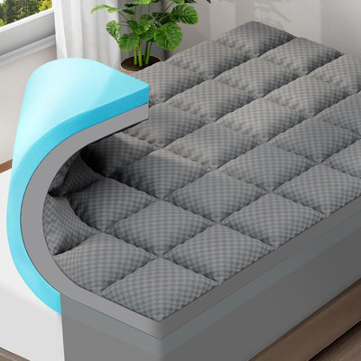 Dual-Layer 4 Inch Memory Foam Mattress Topper For Back Pain, 2 Inch Cooling Pillow Top Mattress Pad Cover And 2 Inch Gel Memory Foam Topper, Deep Elastic Pocket, Grey
