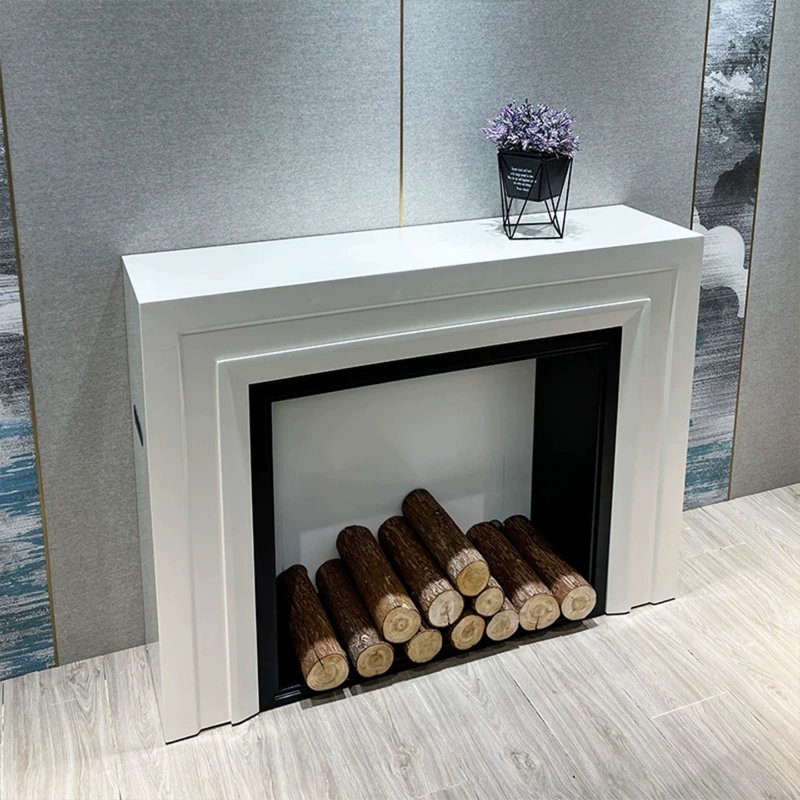 White Solid Wood Freestanding Fireplace