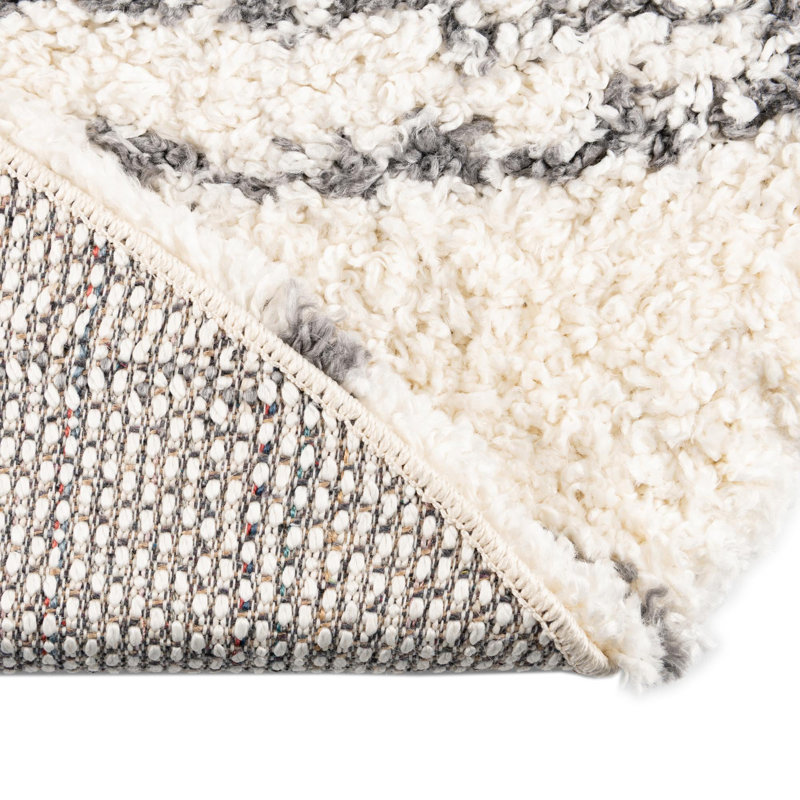 Tapis rayé blanc / gris Abrahams, Rond 7 pi