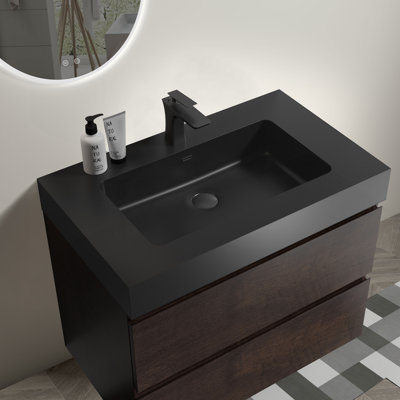 BB02-30-109, Integrated Engineered Quartz Basin WITHOUT Drain And Faucet, Matt Black Color