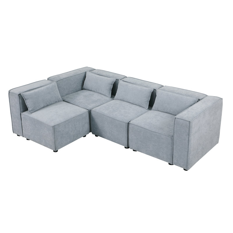 Modular Sofa Set, Grayish Blue Chenille