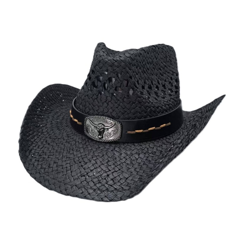 Chapeau de cowboy avec bande de taureaux - noir, Noir, brun