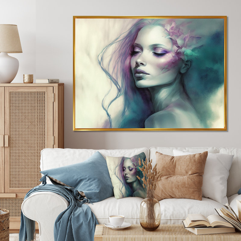 «Groggan Mysterious Beauty Watercolor VII», reproduction sur toile, H 12 po x l 20 po x P 1 po, Toile avec cadre flottant or