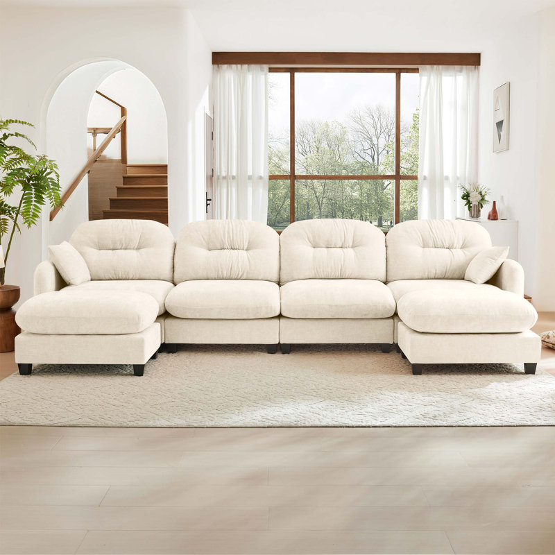 Modular Sectional U Shaped Couch With Ottoman,Soft Chenille Fabric Tufted Cushion Backrest Design,High-Density Foam Ergonomic Design,Elegant Armrests,Easy Install Fits Bedrooms Living Rooms