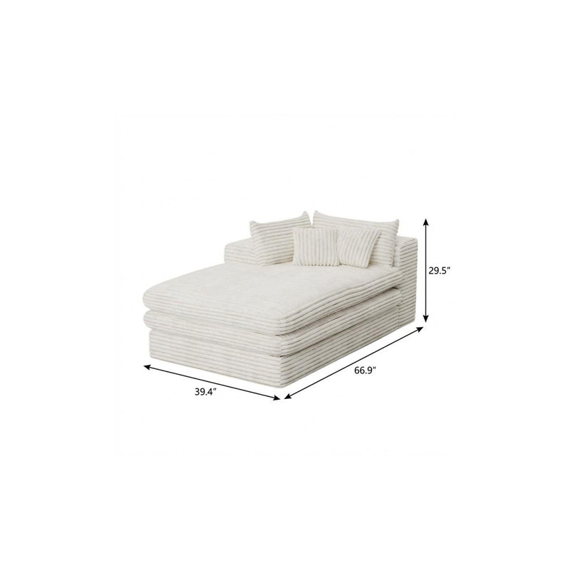 Chaise longue 67 po en velours côtelé blanc faisant face à la gauche