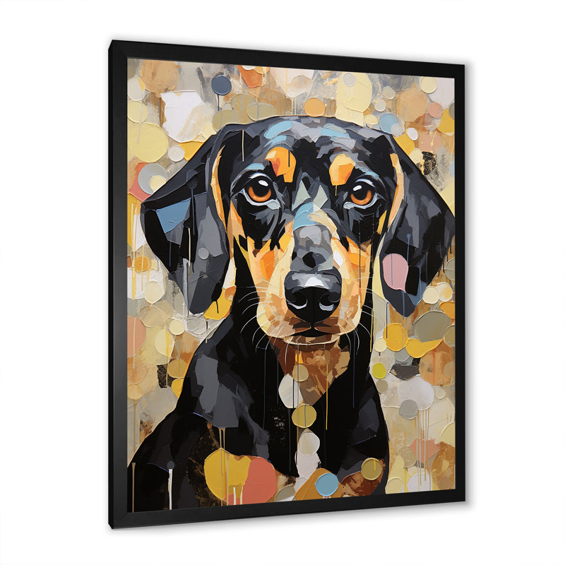 Drôle de daschund sur toile, H 20 po x l 12 po x P 1 po, Cadre simple noir