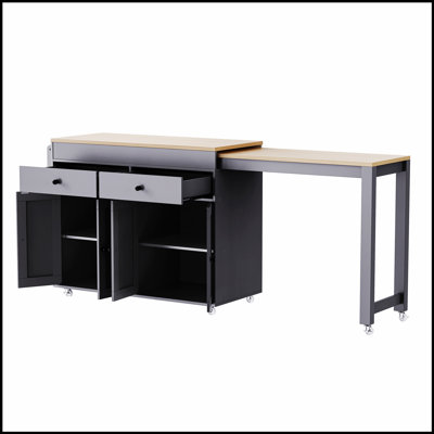 74.5 Inch Extendable Kitchen Island With Dining Table, Rolling Storage Cart With Spice Rack And Drawers, Ideal For Versatile Use And Space Efficiency