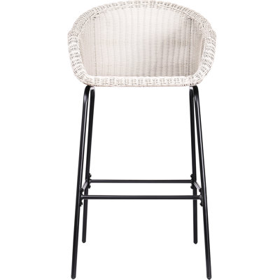 Extérieur en métal de 2 pièces, faux gris avec motif tout-en-un, motif de panier tissé, assise de 29,50 po pour les surfaces à hauteur de bar, structure en fer noir, repose-pieds confortable de 12,50 lb, 400 lb