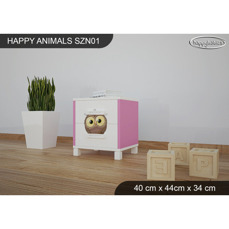 2 Drawer Nightstand, White/Pink