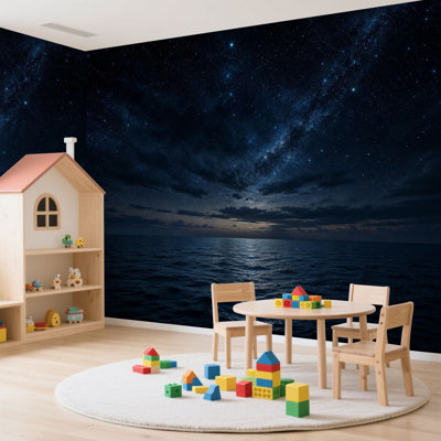 Papier peint adhésif autocollant étoiles du ciel nocturne nébuleuse bleue eau autocollant amovible papier contact mural pour salon chambre à coucher H 100 po x l 144 po