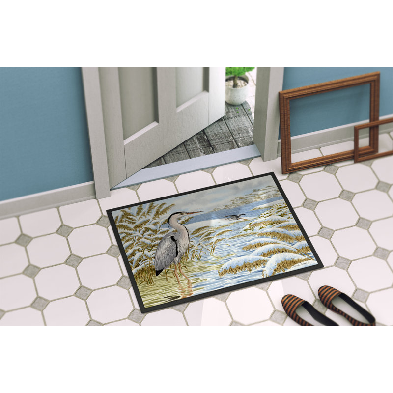 Tapis d'entrée antidérapant Keiron Blue Heron by the Water, Rectangle 1 pi 6 po x 2 pi 3 po